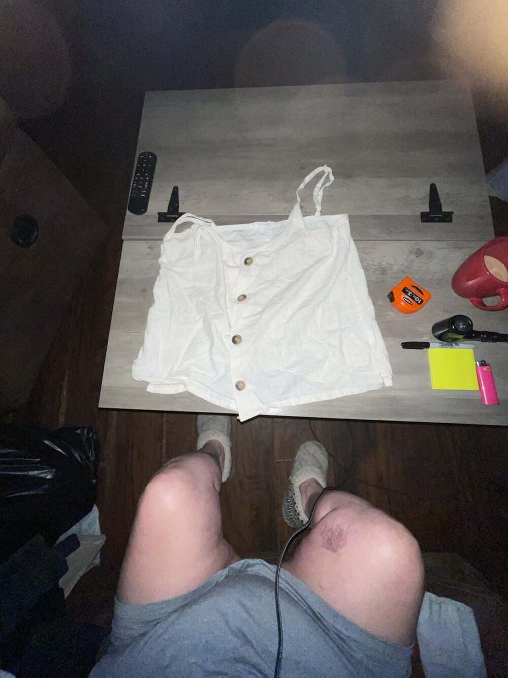 Revamped White Button-Front Tank Top Size L
